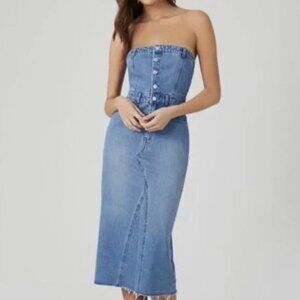 Sincerely Jules Denim Strapless Midi Dress – Women’s Medium – Raw Hem - Bodycon